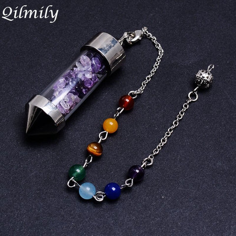 Qilmily Natural Crystal Filled Glass Pyramid Energy Pendulum